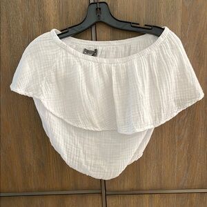 Michael Stars White Ruffled Blouse with Bib Collar